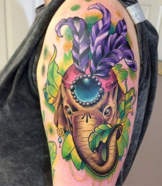 Photo of a circus elephant tattoo, done in a new school style