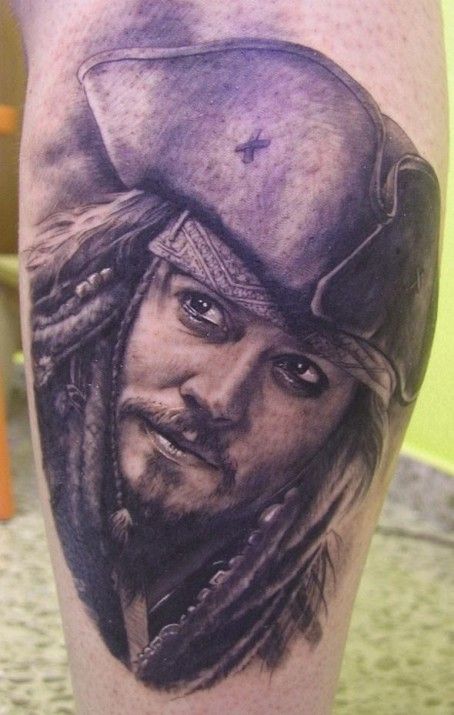  Photo of a Jack Sparrow portrait tattoo