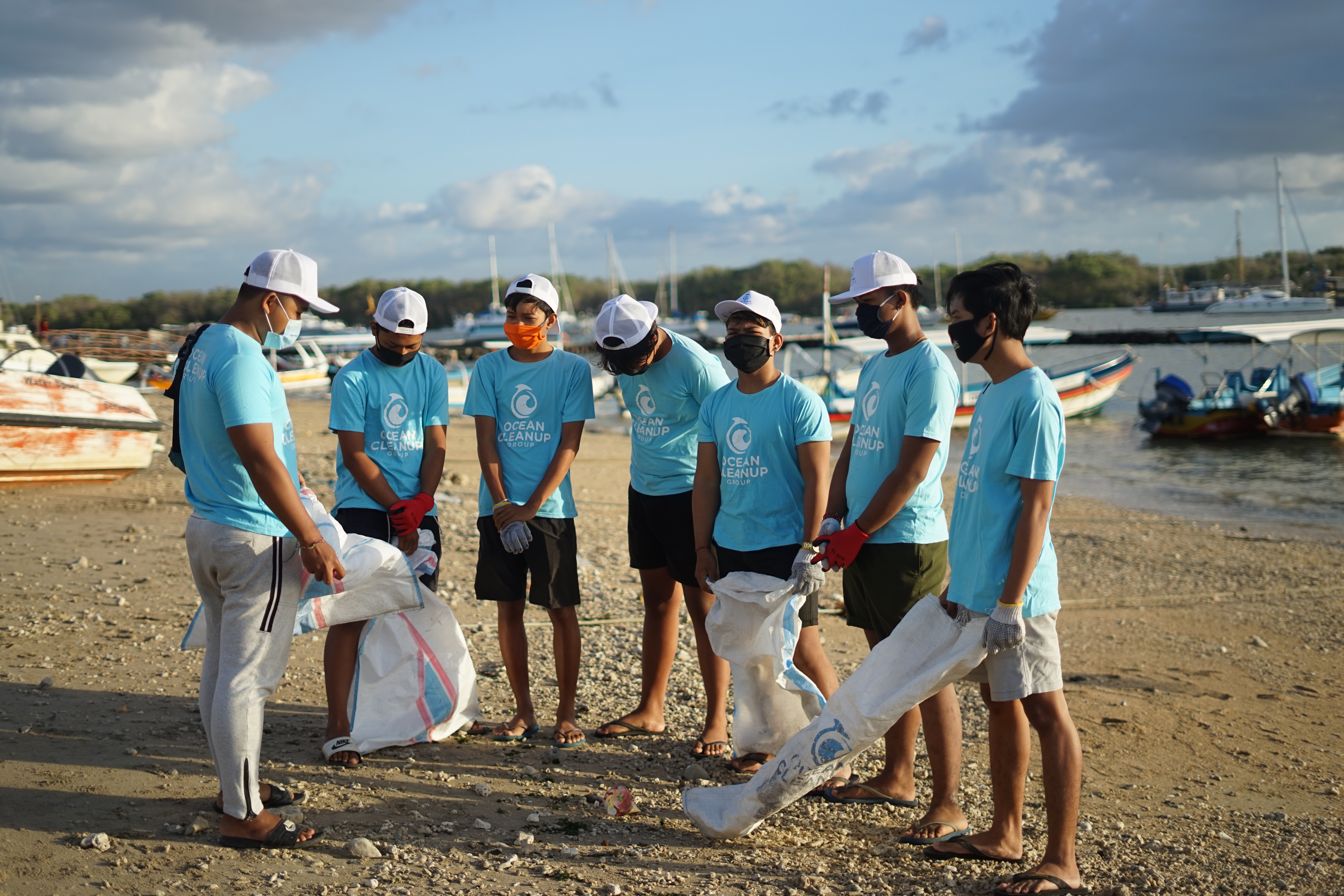 Volunteer group collecting litter