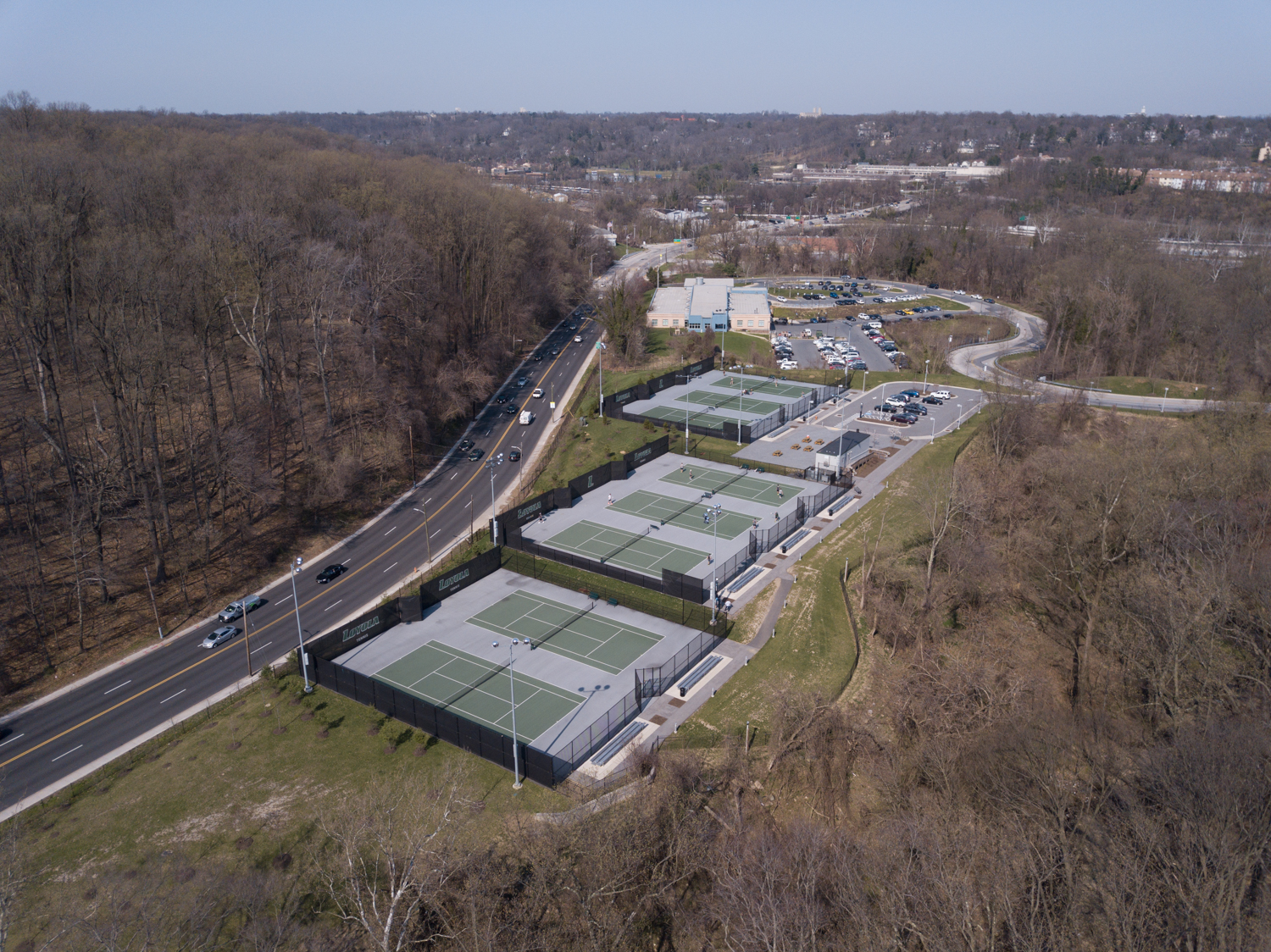 Overhead view of tennis facility