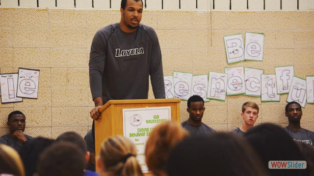 Junior from Men's Basketball talks at middle school